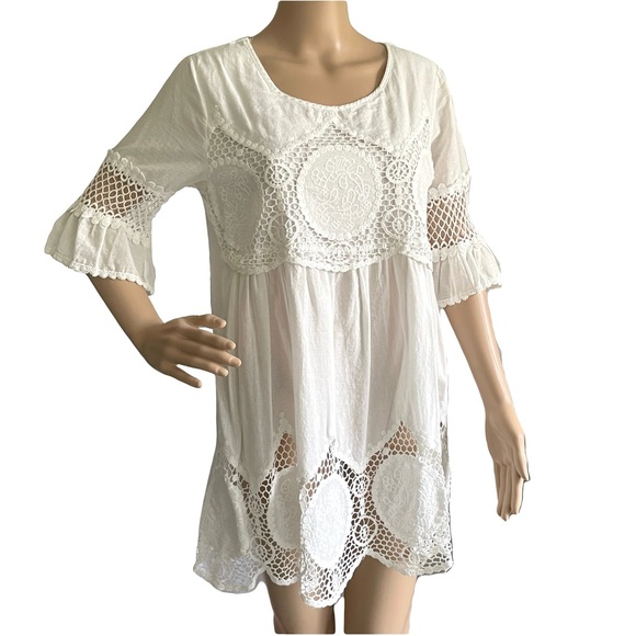 White Cotton and Lace Cover Up Dress - Picture 1 of 5